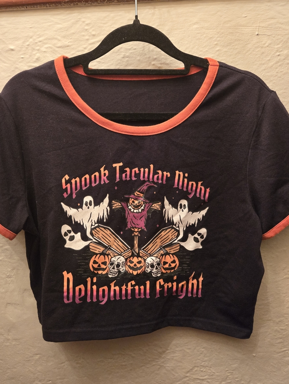 Halloween Graphic Baby Tee Spooktacular Crop Top Goth Pumpkin Skull Shirt Y2K